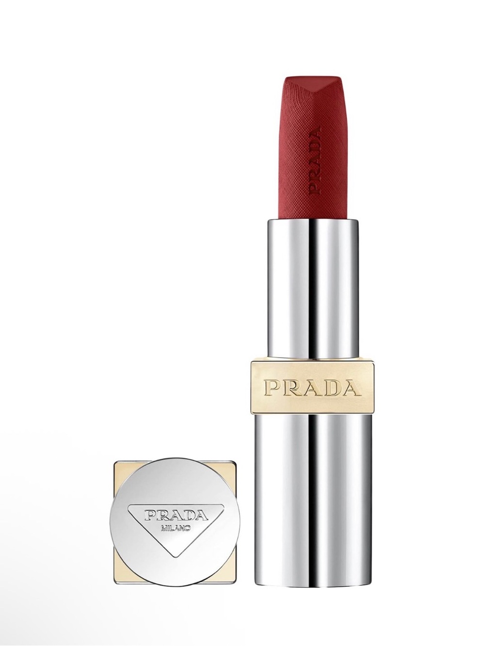 Prada Monochrome Hyper Matte Lipstick B03 Mahogany - Silver & Gold Accents - Picture 1 of 5